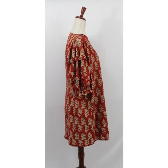 ANNA CATE Sz L Large Rust Rose Floral Cotton Block Print Dress - Picture 5 of 10